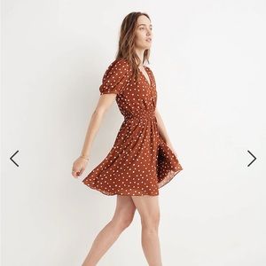 Medium madewell smocked waist burnt orange polka dot mini dress with buttons
